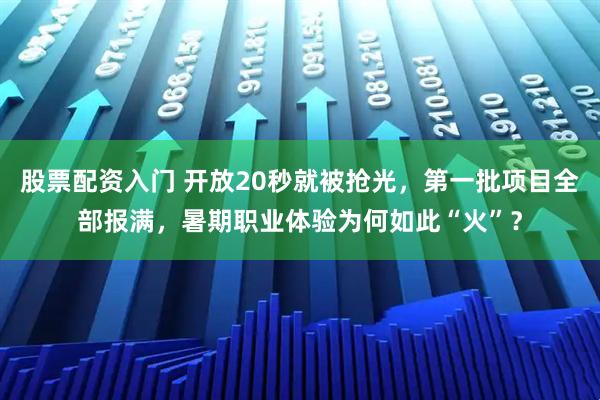 股票配资入门 开放20秒就被抢光，第一批项目全部报满，暑期职业体验为何如此“火”？